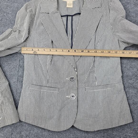Sandro Blazer Womens Small Navy Career Cotton Two Button Jacket Pinstripe Preppy - Picture 7 of 9